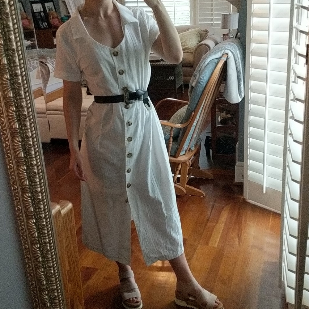 Linen Maxi Dress with Tortoise Buttons